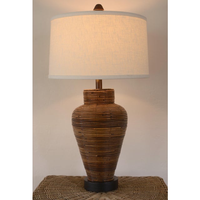 Mid-Century Modern Vintage Boho Pencil Reed Bamboo Table Lamp For Sale - Image 3 of 8