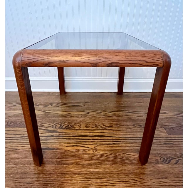 Vintage 1970’s Belgium Van Den Berghe-Pauvers Wood & Smoked Glass Accent Table For Sale - Image 4 of 9