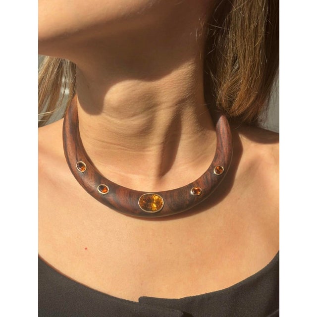 2020s Wood Necklace With Madeira Citrines & 14k Gold For Sale - Image 5 of 7