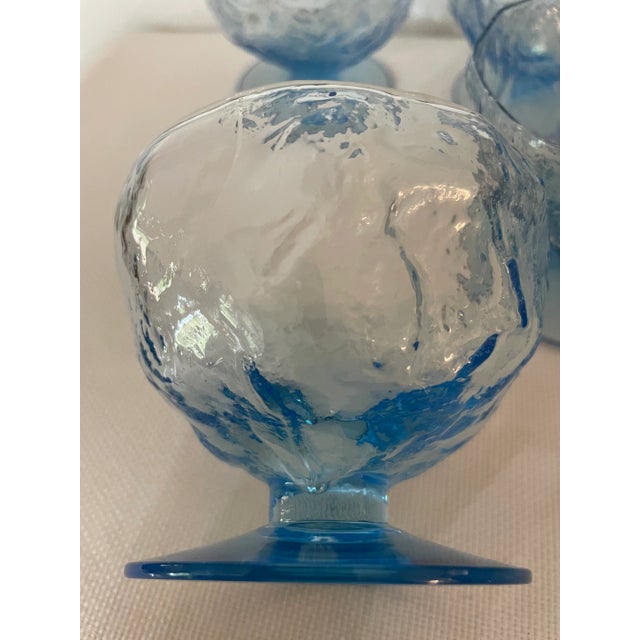 Morgantown Glass 1960’s Morgantown Crinkle Blue Tall Sherbet Glasses- Set of 6 For Sale - Image 4 of 8