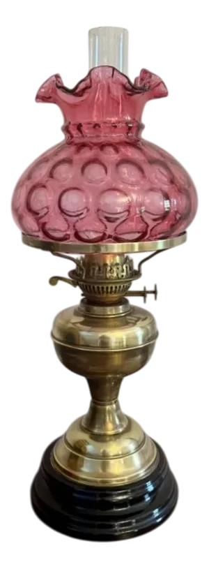 Edwardian Brass Oil Lamp with Cranberry Glass Shade, 1900s