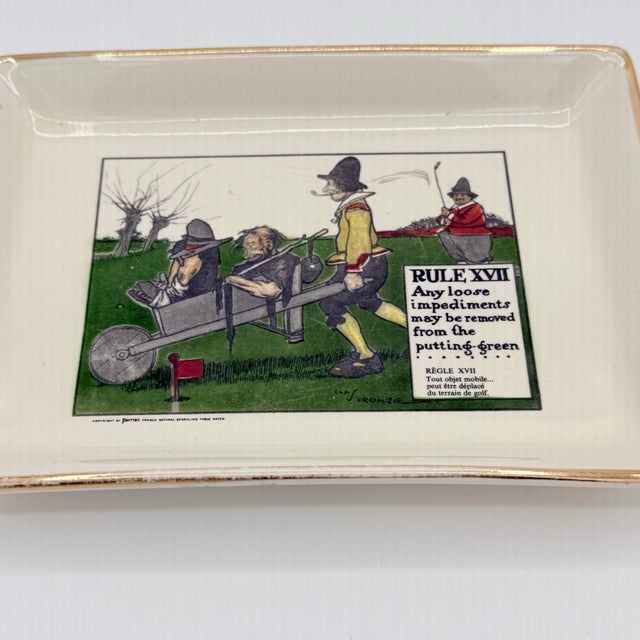 Cream 1962 Delano Studios Hand-Colored Charles Crombie Perrier Golf Tray For Sale - Image 8 of 9