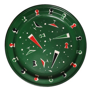 Round Serving Cocktail Tray in Green Enamel Metal, 1970s For Sale