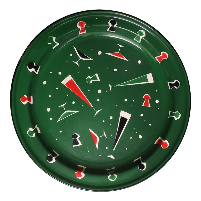 Round Serving Cocktail Tray in Green Enamel Metal, 1970s For Sale