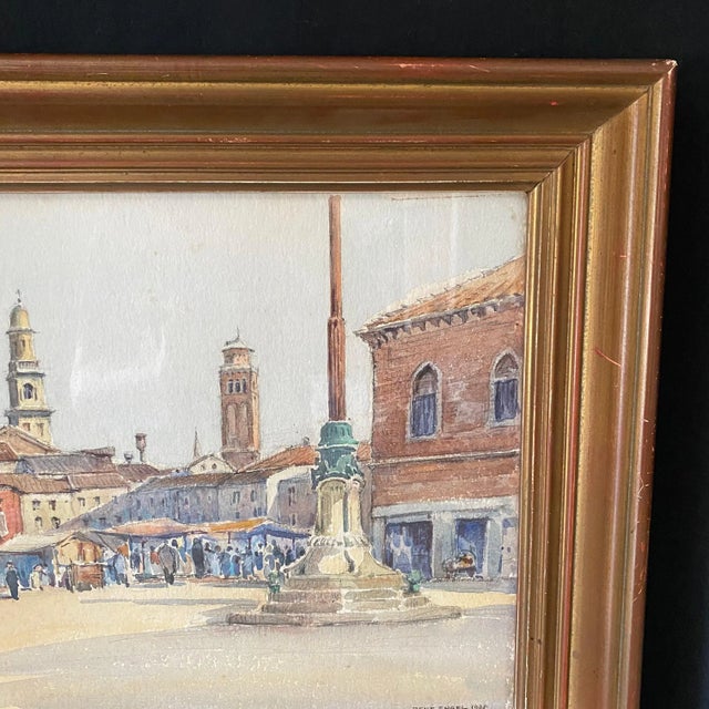 Blue Early 20th Century French Impressionist Painting of French Market in Town Square by Listed Artist Rene Engel, Framed For Sale - Image 8 of 12