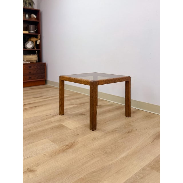 Vintage MCM Scandinavian Design Side Table Smoky Glass Top Dark Wood Accent For Sale - Image 4 of 9