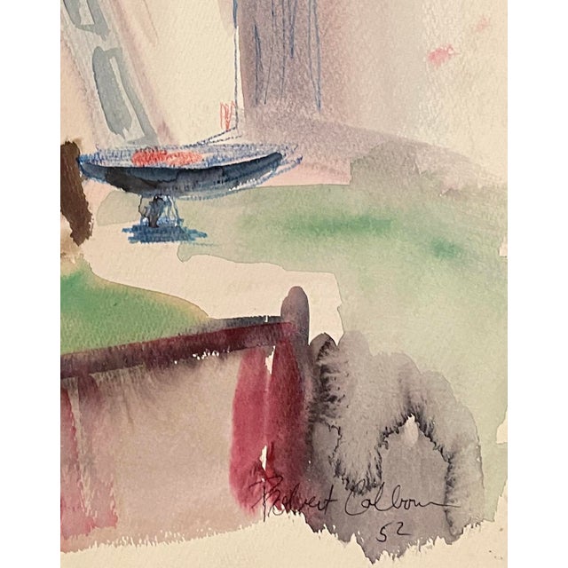 MCM painting on paper by artist Robert Colborne (1931-2002) of New York. Signed an dated lower right, estate stamp on the...