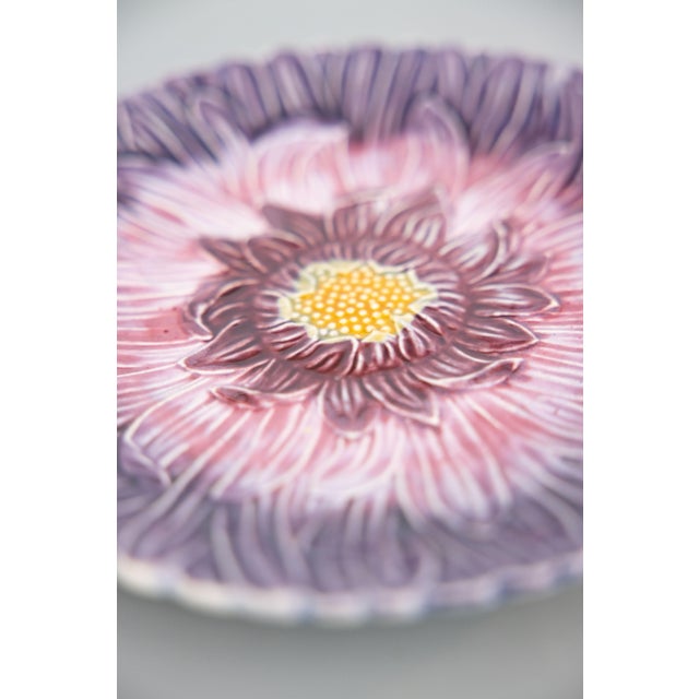 Orchies Antique French Orchies Majolica Purple Chrysanthemum Daisy Plate, Circa 1890 For Sale - Image 4 of 5