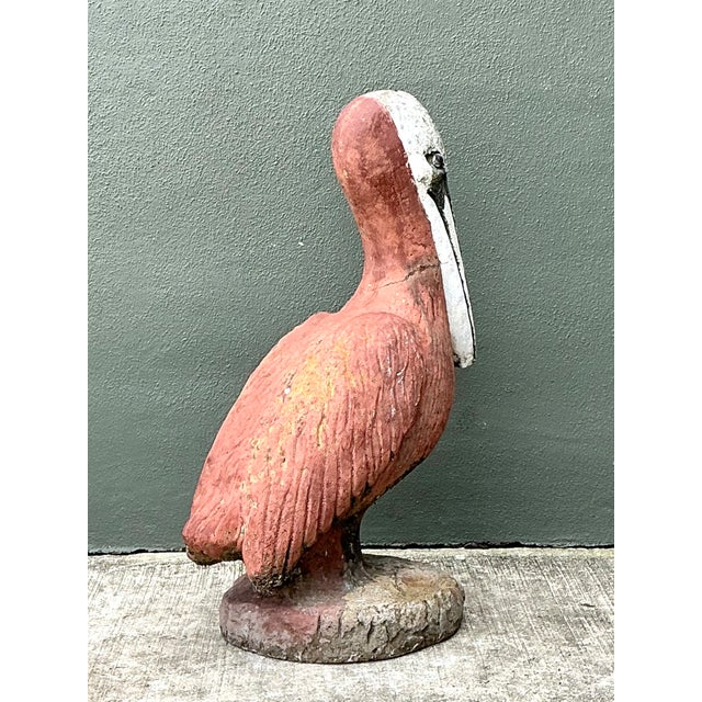 Vintage Painted Cement Pelican Sculpture For Sale - Image 4 of 12