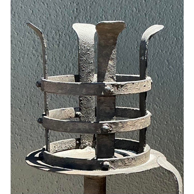 Late 20th Century Vintage Hammered Wrought Iron Cage Candlesticks - Set of 3 For Sale - Image 5 of 12