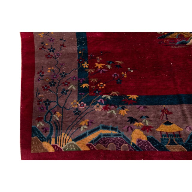 Vintage Chinese Art Deco Wool Rug 9 Ft 11 in X 13 Ft 6 In. For Sale - Image 10 of 12