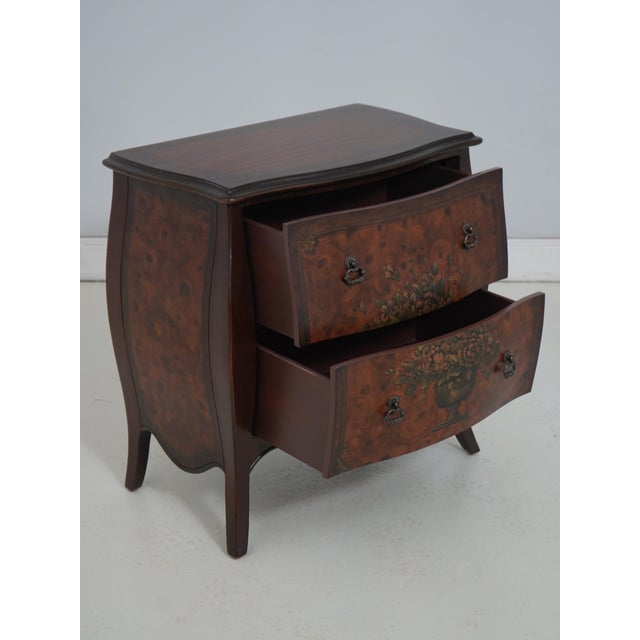 Italian Italian Style Burl Wood Bombe Painted Commode Chest For Sale - Image 3 of 17
