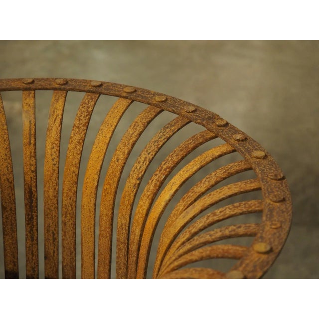 Pair of Vintage Weathered Iron Basket Form Urns From France, 20th Century For Sale - Image 11 of 12