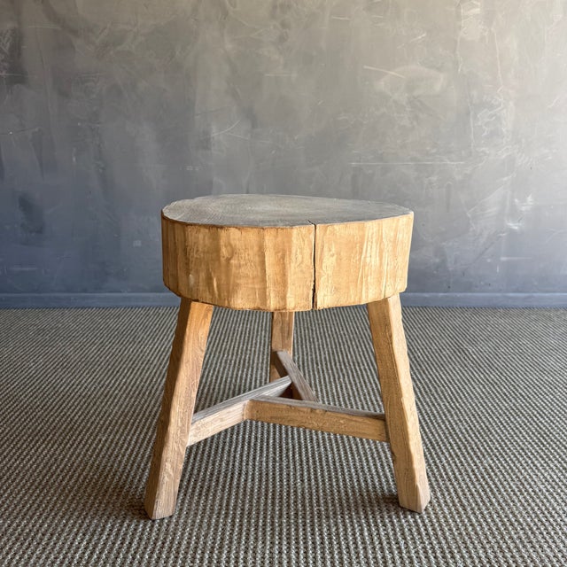 Vintage Elm Wood Chop Block Table #T27 For Sale - Image 4 of 8