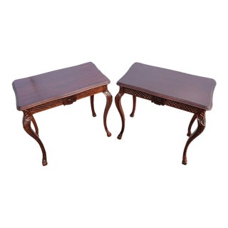 Mid 20th Century Pair of French Country American Made Mahogany Carved Side End Tables For Sale