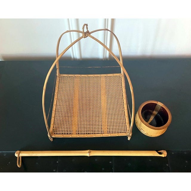 Japanese Unique Japanese Woven Bamboo Hanging Ikebana Basket Suzuki Gengensai For Sale - Image 3 of 18