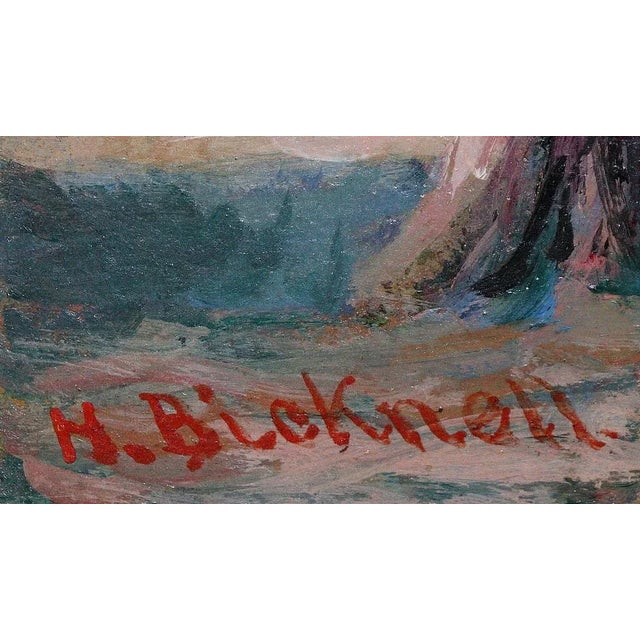 A 13 x 17 oil on canvas on board, "Cottage" by H. Blocknell, circa 1930's or thereabouts. No frame, a little rough edges...