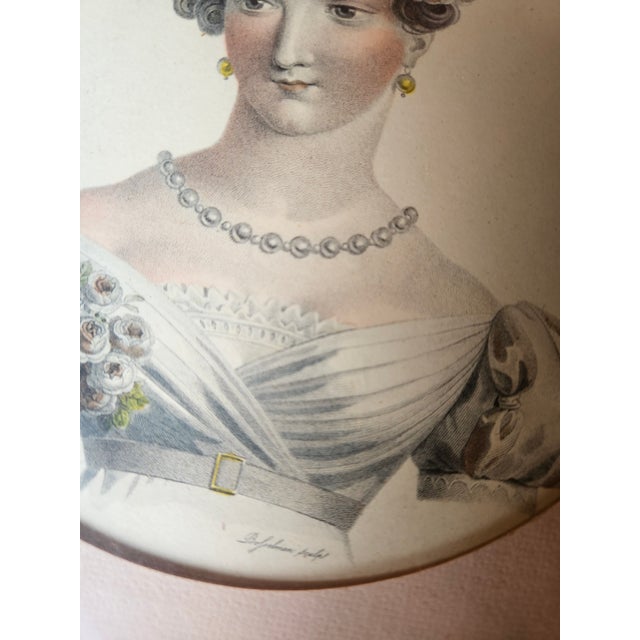 French Charming Prints of Aristocratic Ladies in Gilt Frames - A Pair For Sale - Image 3 of 7
