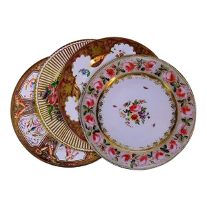 Enamaled Tin English Plates in Pinks & Golds - Set of 4