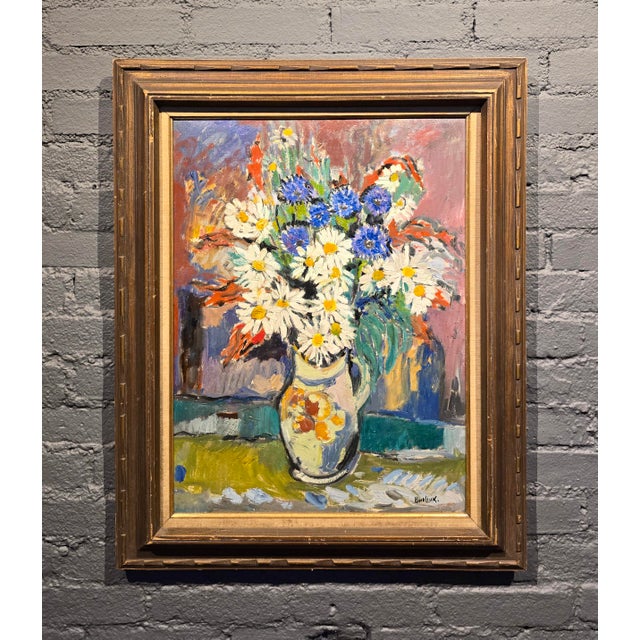 Expressionism David Burliuk - Vibrant Floral Still Life in Vase– 1950s Oil Painting For Sale - Image 3 of 13