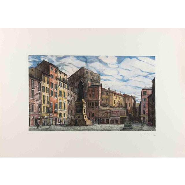 Modern Giuseppe Malandrino, Rome, Campo dé Fiori, Etching, 1970s For Sale - Image 3 of 3