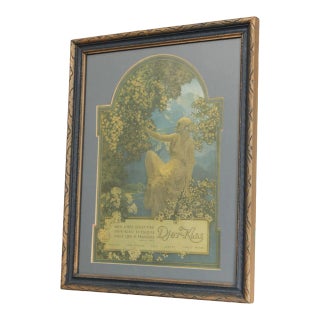 Mid 20th Century Maxfield Parrish Art Deco Framed 'Djer-Kiss' Perfume Advertisement For Sale