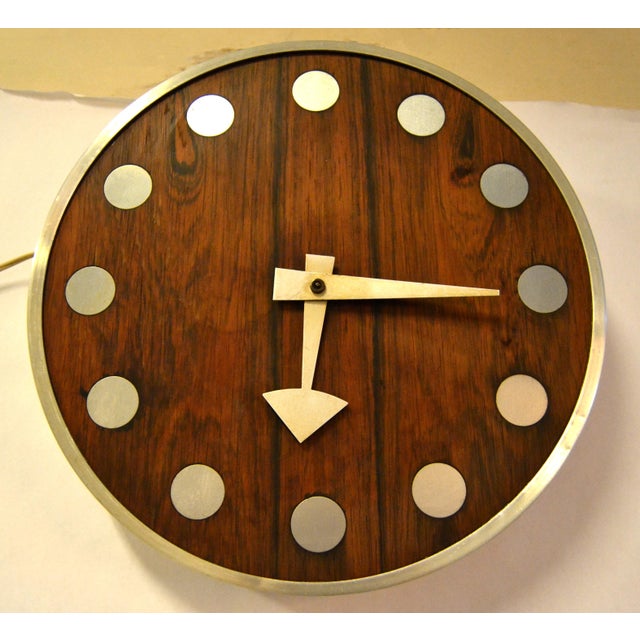 1970s 1970s Howard Miller Wall Clock Designed by Arthur Umanoff Zebra Wood & Chrome For Sale - Image 5 of 12