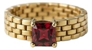 Watch Band Shaped Ring With Garnet for Men, Silver, Gold, Size 10