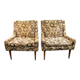 1960s Vintage Paul McCobb Style Low Armed Upholstered Club Chairs- a Pair For Sale