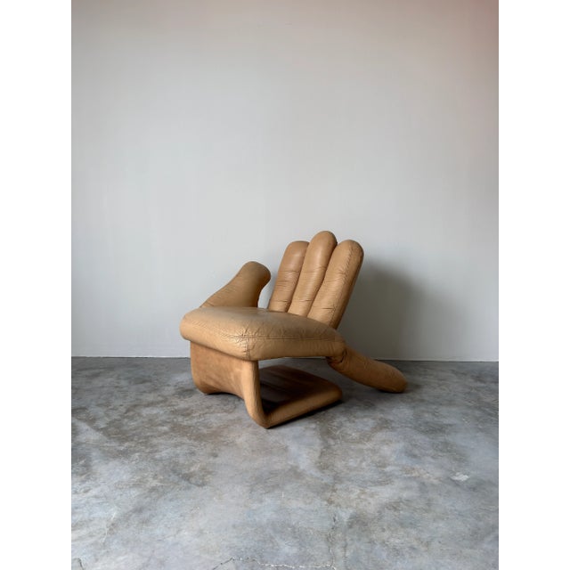 Tan Vintage Postmodern Cantilever Leather Hand Chair For Sale - Image 8 of 11