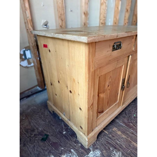 Farmhouse Vintage Rustic Style Natural Pine Buffet Cupboard Cabinet For Sale - Image 3 of 14