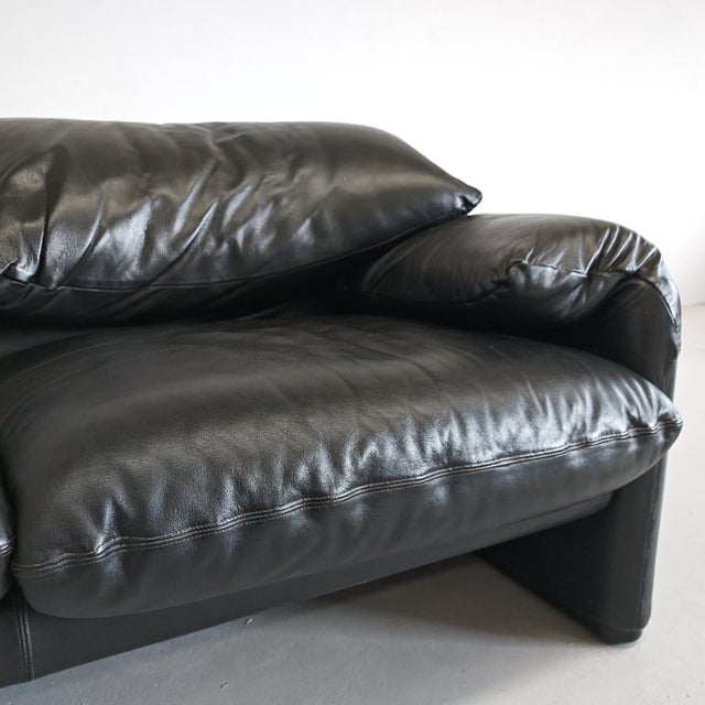 Black Leather Maralunga Sofa, 1970s For Sale - Image 9 of 18
