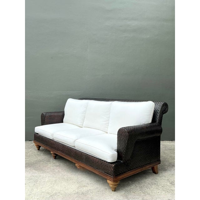 Vintage Woven Rattan Roll Arm Sofa For Sale - Image 11 of 12