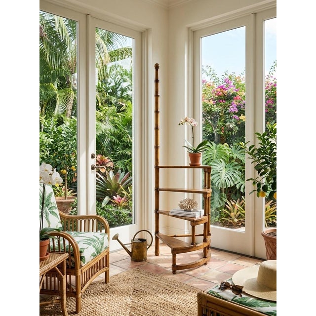 Chocolate Vintage Faux Bamboo Spiral Library Steps & Display Stand For Sale - Image 8 of 12