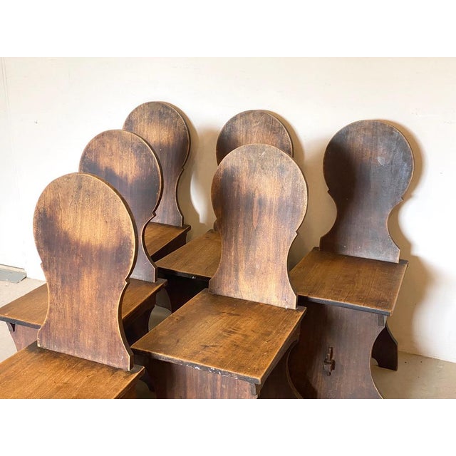 Set of 6 rustic 1960s poplar wood chairs, in need of restoration