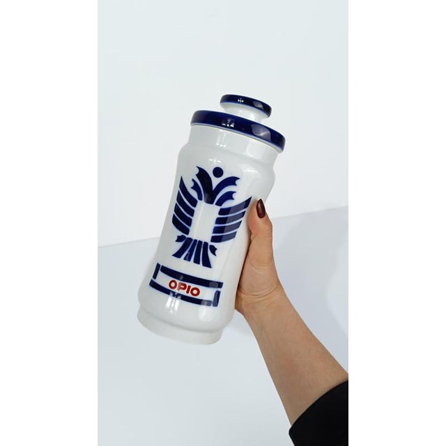 Vintage White and Blue Ceramic Apothecary Jar for Opium from Sargadelos, Spain, 1970s For Sale - Image 6 of 12