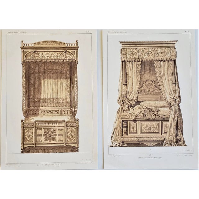 Pair-1878 French Lithographs-Renaissance Furnishings-Beds For Sale - Image 4 of 4