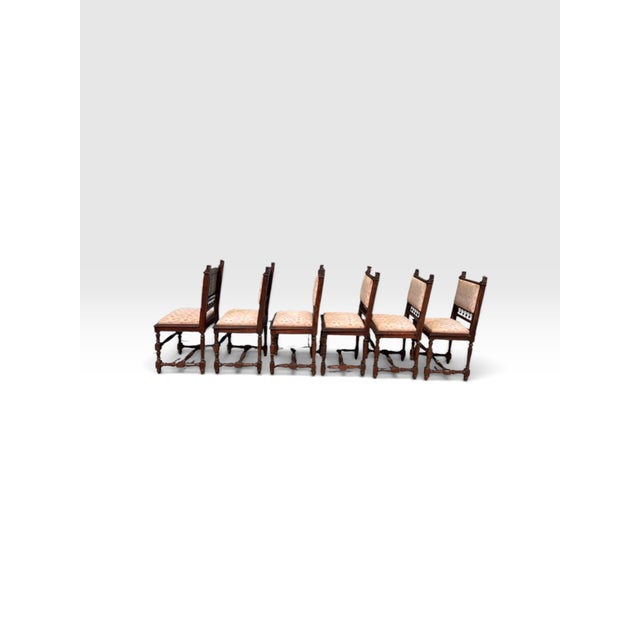 Wood Early 20th Century Jacobean Renaissance Revival Carved Oak Dining Chairs With Figural Finials – Set of 6 For Sale - Image 7 of 12