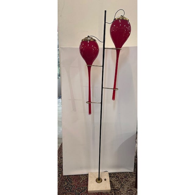 Floor Lamp with Red Lampshades from Stilnovo, 1950s For Sale - Image 3 of 17