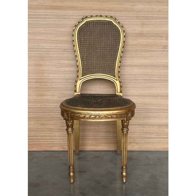 Pair of Early 20th Century French Louis XVI Style Gilted Dining Chairs with caned seats For Sale - Image 16 of 18