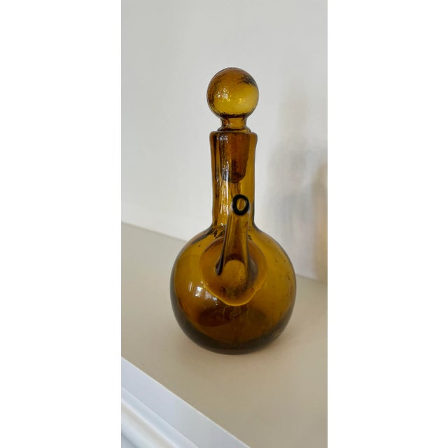 Rustic European Amber Glass Blown Cruet, Small For Sale - Image 4 of 5