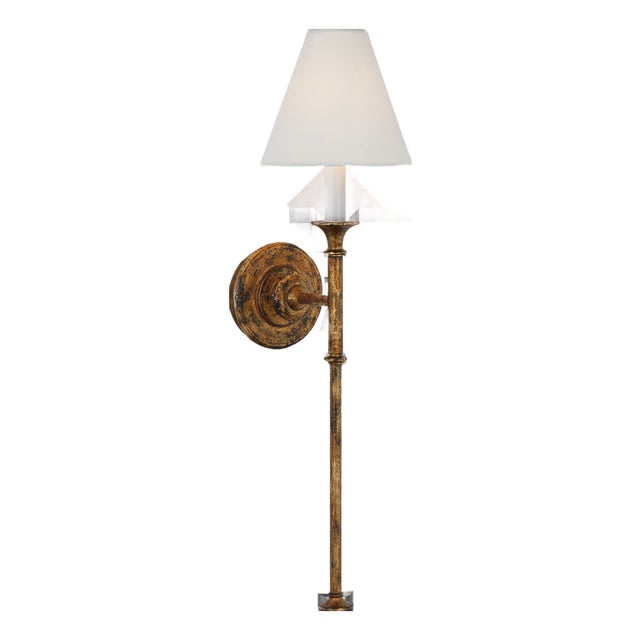 Thomas O'Brien for Visual Comfort Signature Piaf Large Tail Sconce in Antique Gild with Linen Shade For Sale