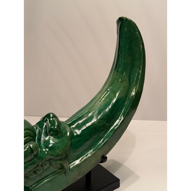 Late 19th Century Chinese Antique Glazed Ceramic Dragon Roof Tile on Custom Stand For Sale - Image 5 of 12