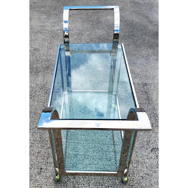 Metal MCM Milo Baughman Style Chrome Bar Serving Cart 1970s For Sale - Image 7 of 18