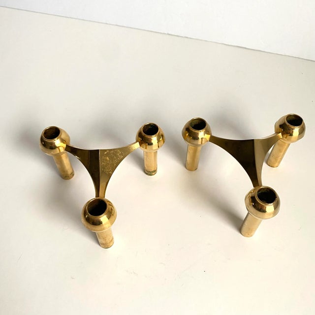1960s Nagel Candle Holders in Brass a Pair Vintage Mid Century Modern 1960s For Sale - Image 5 of 12