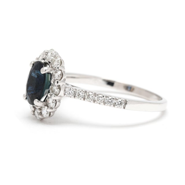 1.6ctw Diamond & Sapphire Cocktail Ring, 14k White Gold, Ring Size 6.75 For Sale - Image 4 of 7