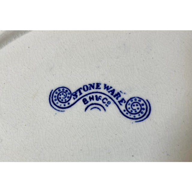 Metal Antique Pair of Gold Rimmed Beech Hancock & Company Oval Blue Willow Side Dish/Vegetable Serving Dishes From England - Circa 1851 For Sale - Image 7 of 12