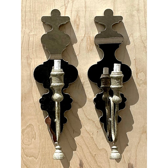 Vintage Mirrored Glass Sconces - Pair For Sale - Image 9 of 12