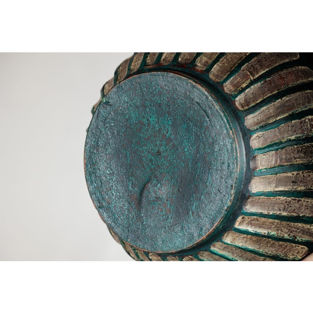 Vintage Emerald-Green Painted Terracotta Planter with Carved Motifs For Sale - Image 11 of 18