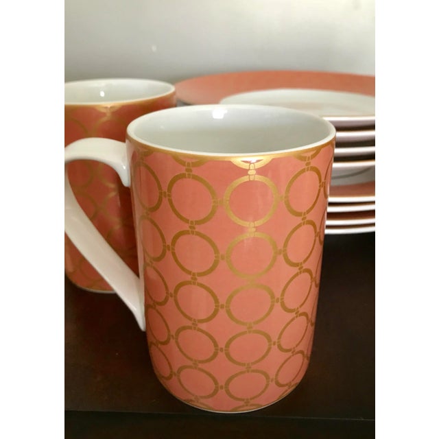 Gilt Coral Chain Design Mid Century Modern Full China Set With - Service for 4, Total 24 Pieces For Sale - Image 4 of 8